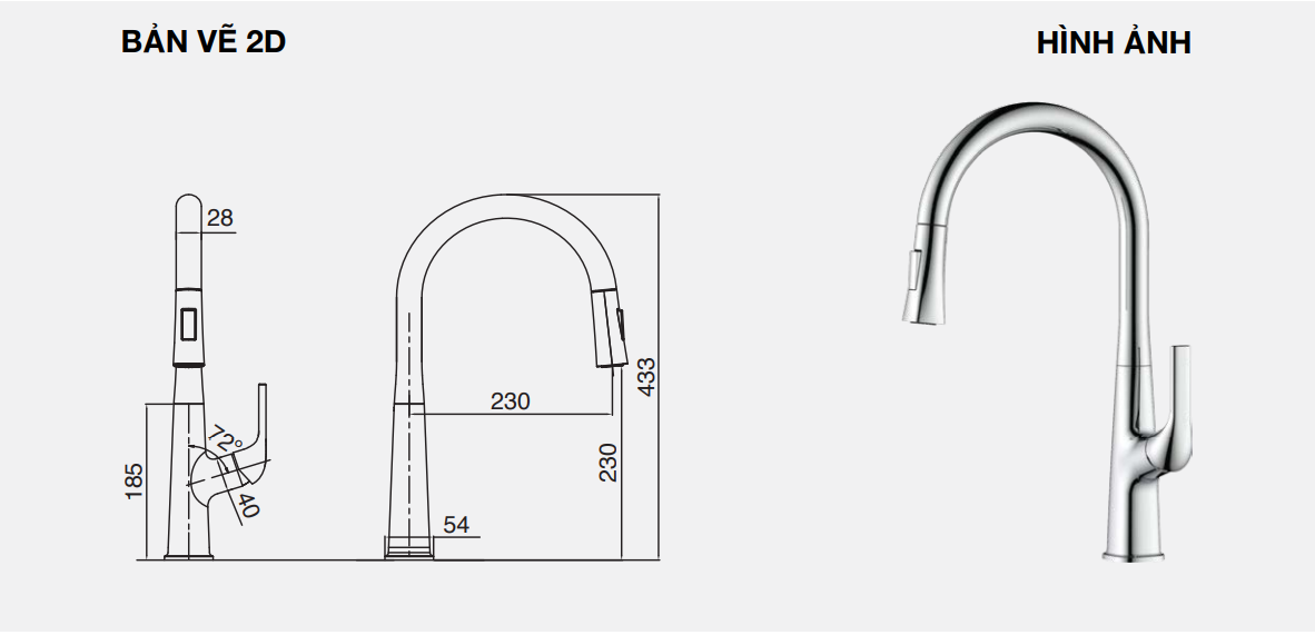 Bản vẽ vòi rửa bát Kluger KLF0002C