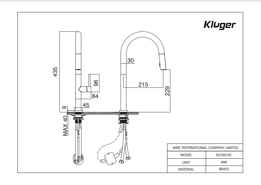 Bản vẽ vòi rửa bát Kluger KLF0010C