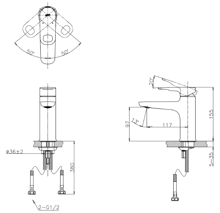 Bản vẽ kỹ thuật vòi bồn rửa mặt Inax LFV-652SH