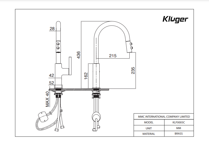 Bản vẽ vòi rửa bát Kluger KLF0005C