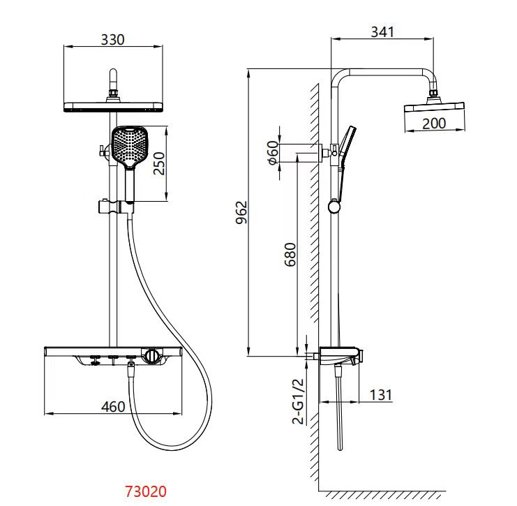 Bản vẽ sen tắm cây Krasic K06799