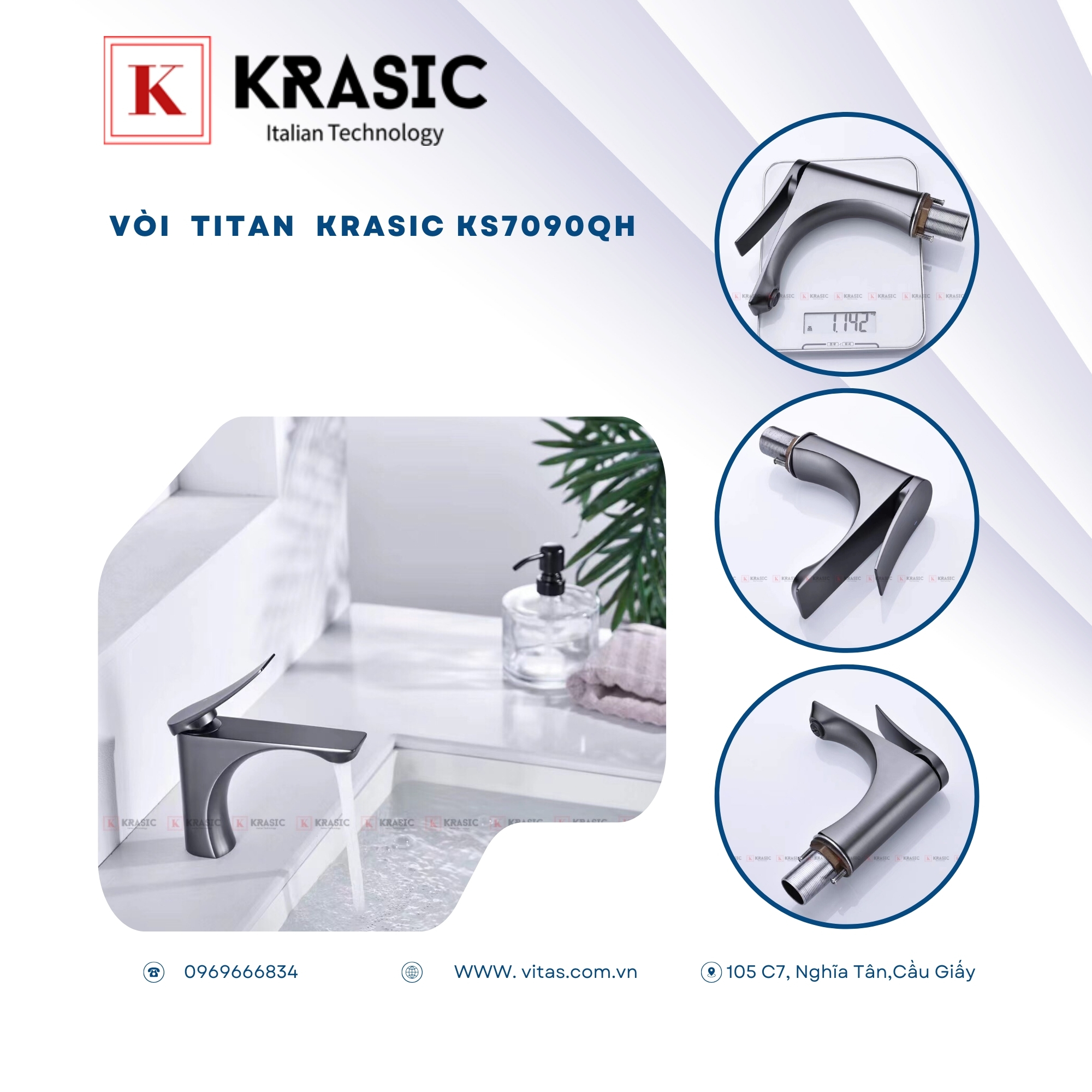 Vòi rửa mặt titan Krasic KS7090QH